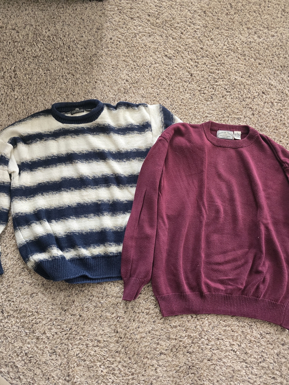 Men's Striped Navy & White Sweater and Men’s Burgundy Crewneck Sweater
